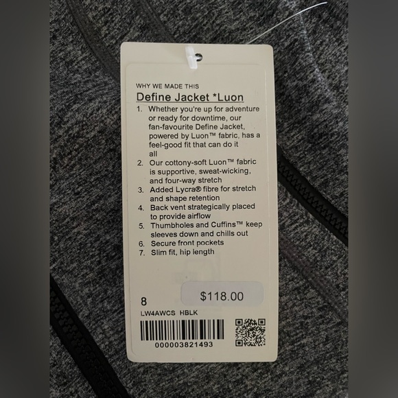NWT Lululemon Define Heathered Black Jacket Size 8 - Picture 6 of 7